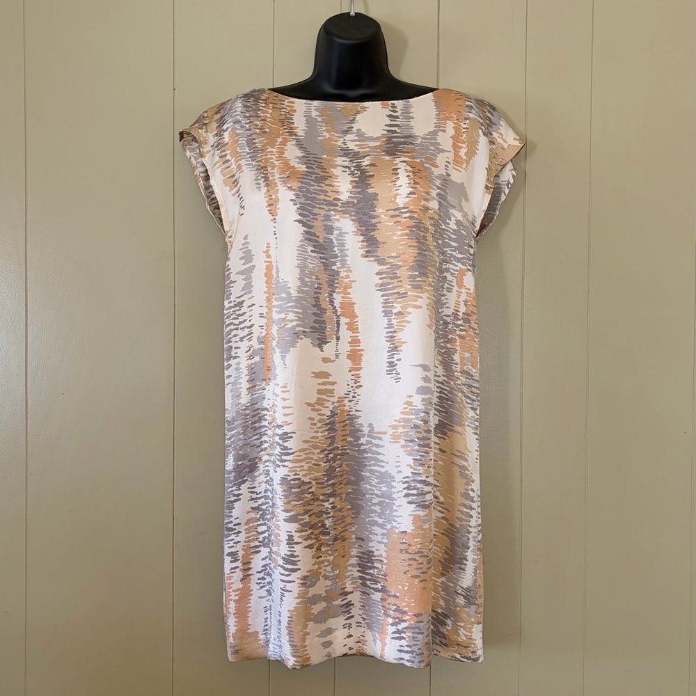 Club Monaco 100% Silk Multicolor Cap Sleeve Shift Dress, SZ S EUC